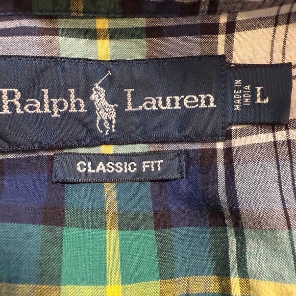 Men's Ralph Lauren Blue Label Blue and Green Plaid Short Sleeve Button Down Sz L - Picture 4 of 8